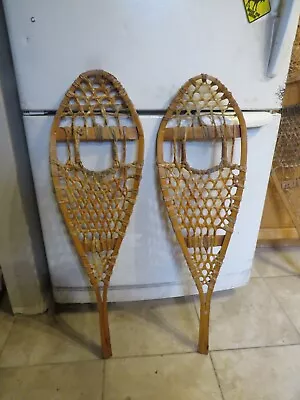 Vintage Wooden Snowshoes Size  33`` Long By  9 ` Wide  Chalet Decor   3789 • $49.99