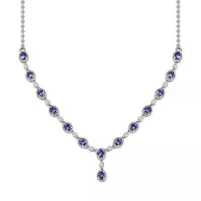 TJC Tanzanite And Zircon Statement Necklace In Silver Size 20 Inches TCW 3.12ct • £117.99