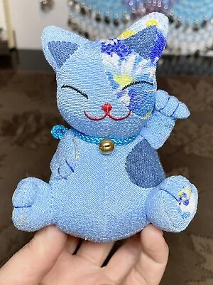 Kawaii Japanese Lucky Cat Fortune Neko Maneki-Neko 4.25” Plush Blue + Tag • $15