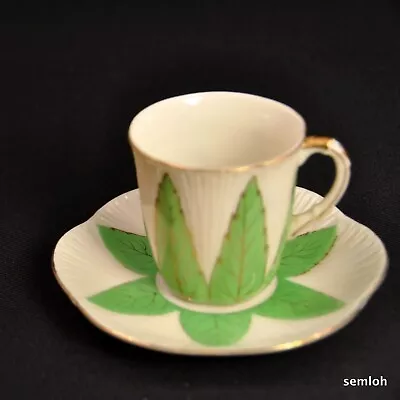 UCAGCO Occupied Japan Demi Cup Saucer Hand Painted Large Green Leaves 1946-1952 • $34.98