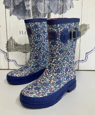 Joules Girls Navy Blue & Red Floral Wellies Wellington Boots Size Infants UK 12 • £12.99