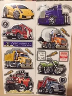 CAR TRUCKS MOTORCYCLE Wall Stickers 19 Decals Transportation Signs Monster Fire • $7.95