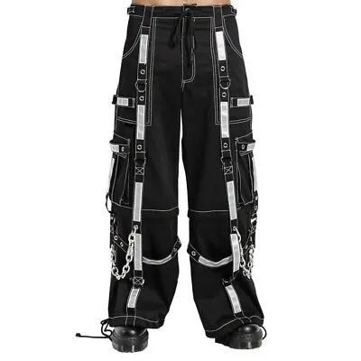 Men Black Cyber Chain Rock Gothic Pant Grey Reflector Punk Baggy Goth Trousers • $66.49