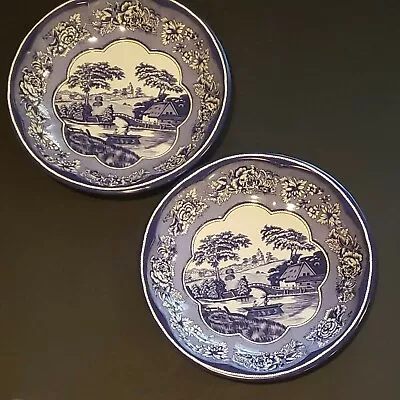 2 Vintage 1971 England Daher Decorated Ware Blue / White Round Molded Tray Bowl • $22.25