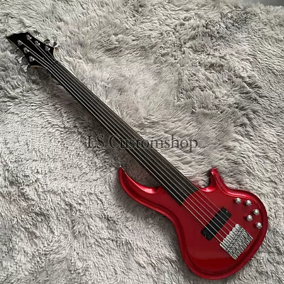 Custom 6 String Fretless Electric Bass Guitar Solid Body Maple Neck Metallic Red • $319