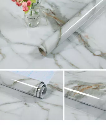 5M Waterproof Glossy Marble Sticky Back Plastic Self Adhesive Vinyl Wallpaper • £10.79