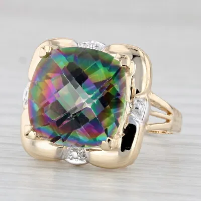 12.96ct Mystic Topaz Cushion Solitaire Ring 14k Yellow Gold Size 7.5 Cocktail • $449.99