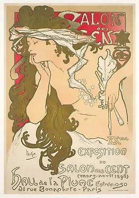 Original Art Nouveau Poster - Alphonse Mucha - Salon Des Cent - La Plume - 1896 • $47800