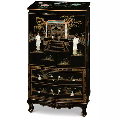 US Seller - Black Lacquer Mother Of Pearl Chinese Jewelry Armoire • $1098