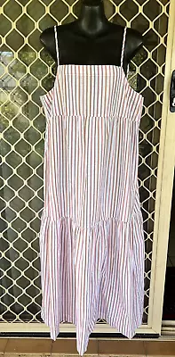 NWT Sportsgirl Multicolor Striped Tiered Maxi Dress Size 14 100% Cotton • $25