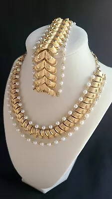 RARE Vintage Coro Gold & Pearl Necklace Bracelet Set • $75