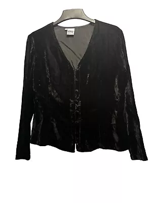 Vintage Johnny Was Black Velvet V-Neck Button Down Top  • £19.79