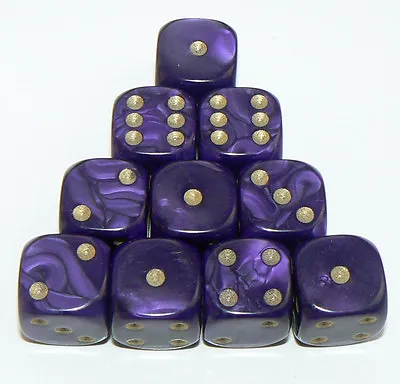 10 Of Purple Pearl Dice  - Six Sided Spot Dice Size 16mm - D6 RPG Wargaming  • £2.24