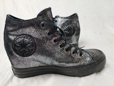$95.20 • Buy Converse Women 7 Chuck Taylor AllStar Lux Hidden Heel Wedge Silver Black 550669C