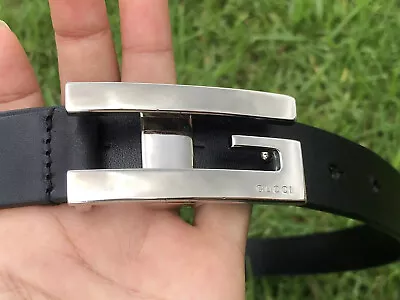$299 • Buy Authentic Gucci G Logo Silver Buckle  Belt 
