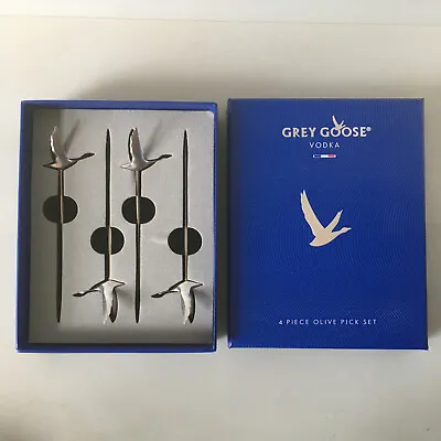 Grey Goose Vodka Cocktail Metal Drink Stirrers & Olive Picks 4 Set Gift Box NEW • £23.99