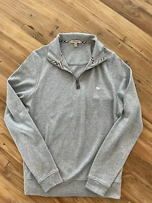 Vintage Burberry London Mens Sweater Quarter Zip Pullover Sweatshirt Grey Small • $65