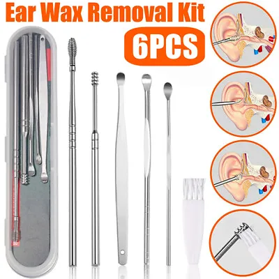 6x Ear Wax Removal Tool Kit Cleaning Earwax Pick Cleaner Curette Set • £1.79