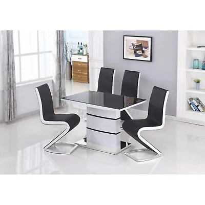 Aldridge Small High Gloss Dining Table White With Black Glass Top • £422.08