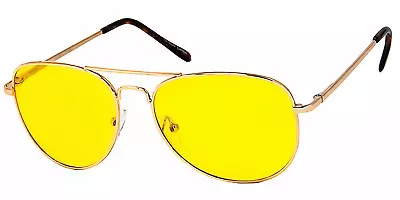 Pilot Aviator Retro Sunglasses Spring Hinge Metal HD Night Driving Yellow 19ND • $16.01