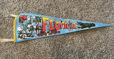 Vintage FLORIDA Blue Felt Tourist Travel Souvenir Pennant 26  Beach Gator • $4.99