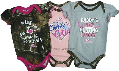 Daddy's Camo Girl Creepers Bodysuits 3 Short Sleeve Shirts Hunting Buddy  • $16.14