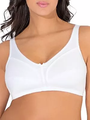 Womens Seamed Soft Cup Wirefree Cotton Bra White Shine 44D • $10.78