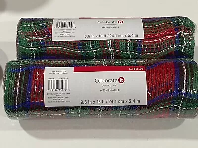 New Celebrate It Christmas Plaid Mesh Ribbon 9.5 In X 18 Ft Per Roll X 2 Rolls • $19.99