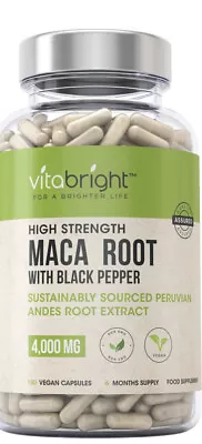 £12.50 • Buy Vitabright MACA ROOT Capsules 4000mg 6 MONTHS SUPPLY 180 Vegan Caps