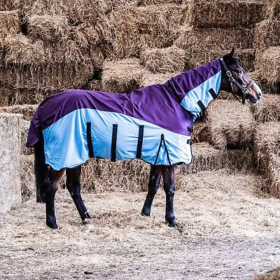 600D 2 In 1 Waterproof Fly Turnout Horse Rug Fixed Neck Burgundy/Blue 5'6-6'9 • £35.63