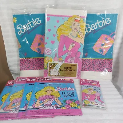 Vintage Barbie Party Supplies 80's-90's Sealed Tablecloths Invitation Loot Bags • $52.95