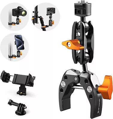 Camera Magic Arm With Super Clamp 360° Ball Head 1/4  Thread Phone GoPro Etc • £13.49