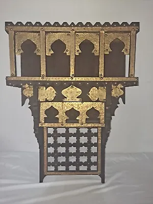 Beautiful Reclaimed Wood & Brass Moroccan Vintage Wooden Wall Shelf • $249