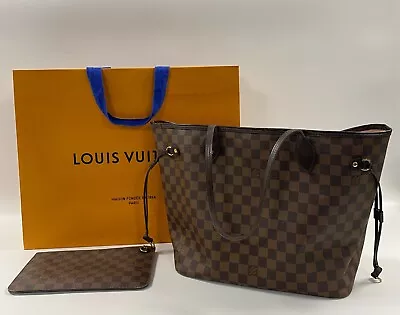 $1999 • Buy Louis Vuitton Neverfull MM Damier Tote - Brown With Rose Pink - Matching Clutch