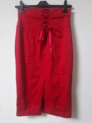 Jane Norman Pencil Corset Style Red Wiggle Skirt Size 8 10 • £19.99