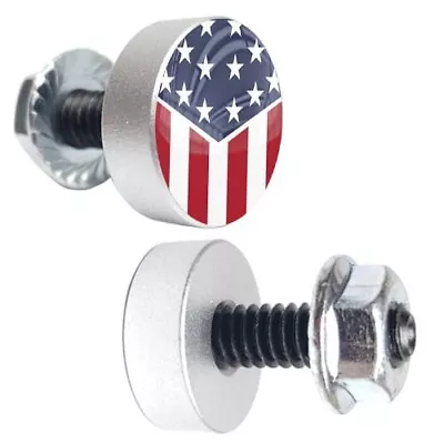 2 Silver Billet Motorcycle License Plate Frame Tag Bolts RED WHITE BLUE USA FLAG • $8.97