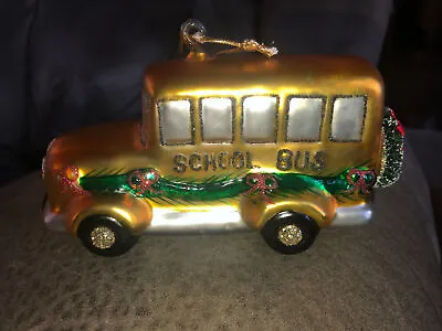 Mercury Glass Yellow School Bus Christmas Ornament Garland Detail Wreath 6”Long • $13