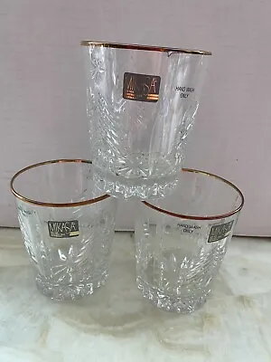 3 Vintage Mikasa Classic Crystal Christmas Tree Old Fashioned Glasses Gold Trim • $29.99