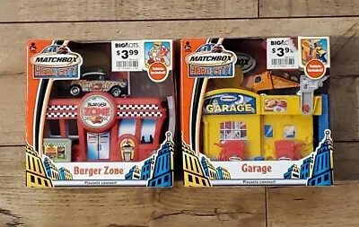 2004 Matchbox Burger Zone Adventure Set Hero City & Garage Playset Lot Of 2 • $29.99