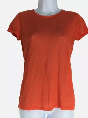 $100 Majestic Paris Women's Orange Scoop-Neck Short-Sleeve Linen Shirt Size 1 • $32.38