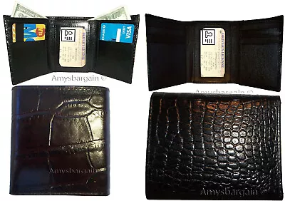 Man's Trifold Leather Wallet Brown Crocodile Skin Printed 2 Billfolds 9 Cards • $15.96