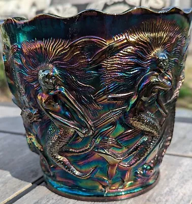 Vintage Fenton Amethyst Iridescent Carnival Glass Mermaid Bucket Vase Planter • $130