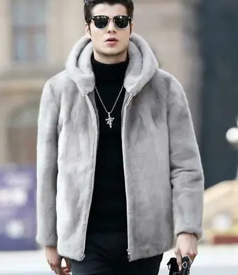 Light Gray Chic Men Faux Fur Hoodie Coat Jacket Trench Overcoat Parka S-6XL @DI • $74.25