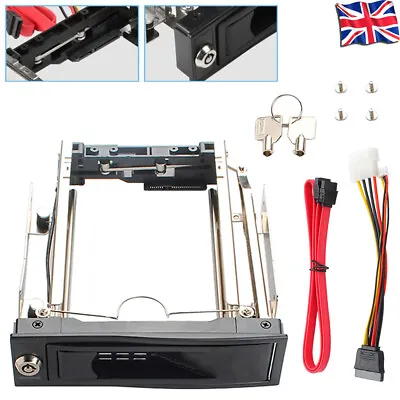 5.25'' PC Lockable Drive Bay 3.5'' SATA Lll HDD Hard Drive Internal Caddy Case • £18.99