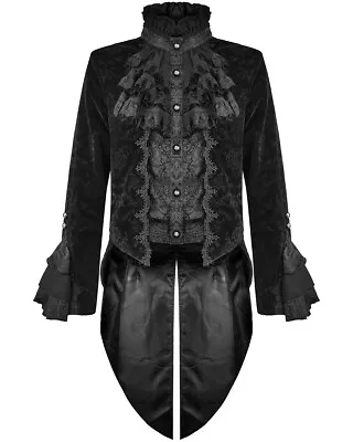 Devil Fashion Mens Gothic Tailcoat Jacket Black Damask Velvet Brocade Steampunk • £99.99