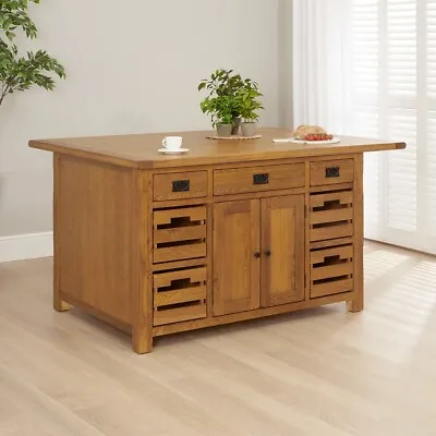 Rustic Oak Extra Large Kitchen Island With Bar Top (5 Seater) - RS90 • £949