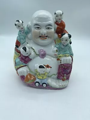 Vintage Chinese Porcelain Laughing Buddha Figure With 5 Children #49 • £47.50