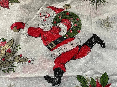 $21.95 • Buy PAIR VINTAGE CHRISTMAS Holiday TABLECLOTHS Santa As-Is CUTE! Plastic Poinsettias
