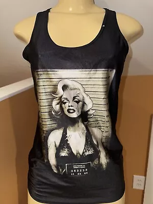 New Womens Marilyn Monroe Mugshot Tank Top Black Crop Sexy Muscle Graphic Tee M • $20