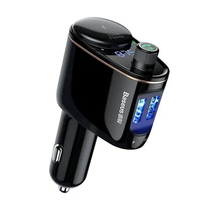 Bluetooth FM Modulator Car Charger 2xUSB 3.4A With Cigarette Lighter Port Black • £22.58